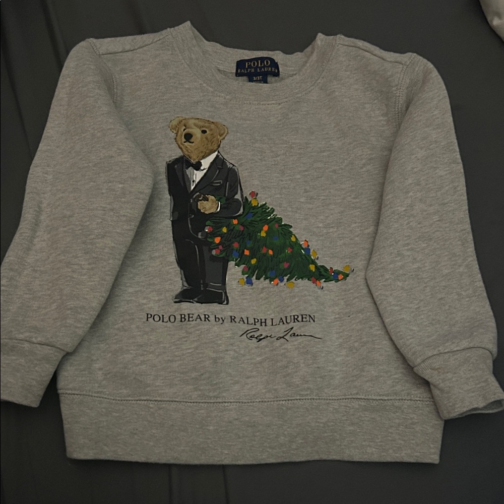 Ralph Lauren Kids Gray Sweater with Tuxedo Bear